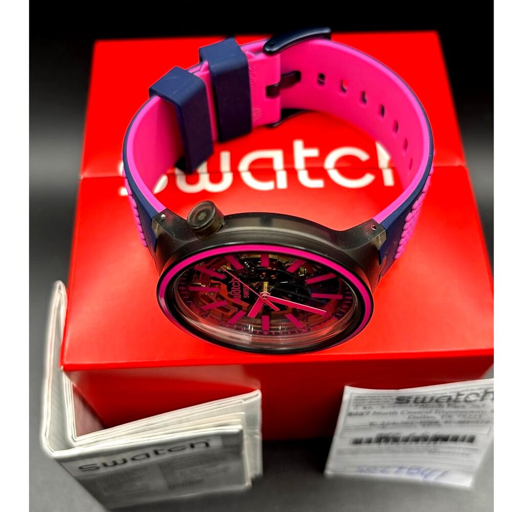 Swatch Big Bold Blue Taste SO27B111 Swiss Made Skeleton Watch NIB Two Straps - Picture 9 of 17